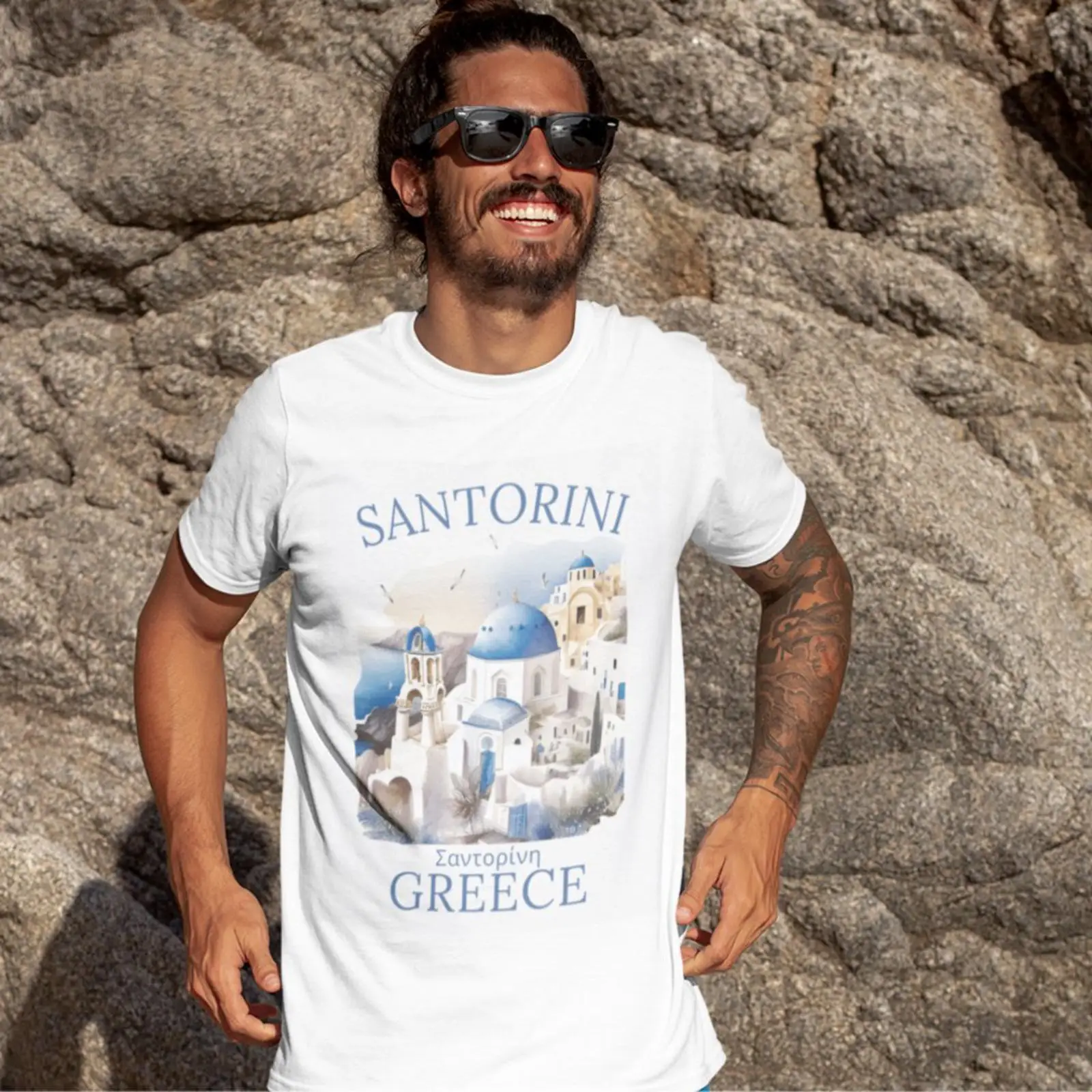 Men'S Fashion Greece - Camiseta con estampado de Santorini, Grecia,
