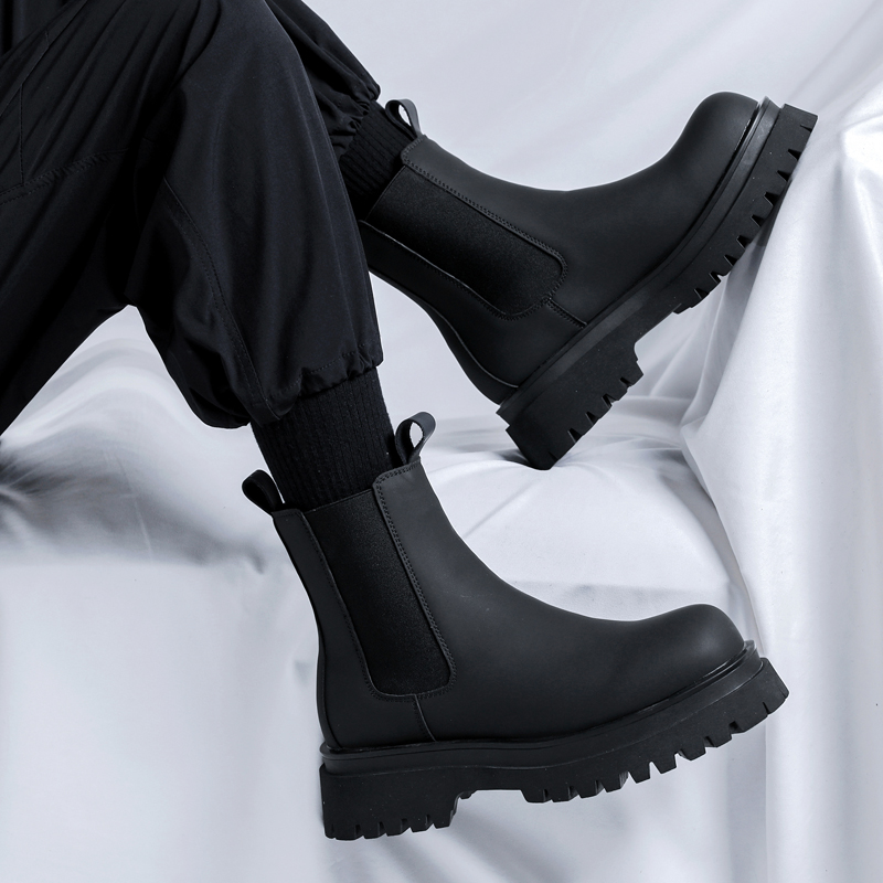 Chelsea Boots Men - Botas de plataforma negras de caña